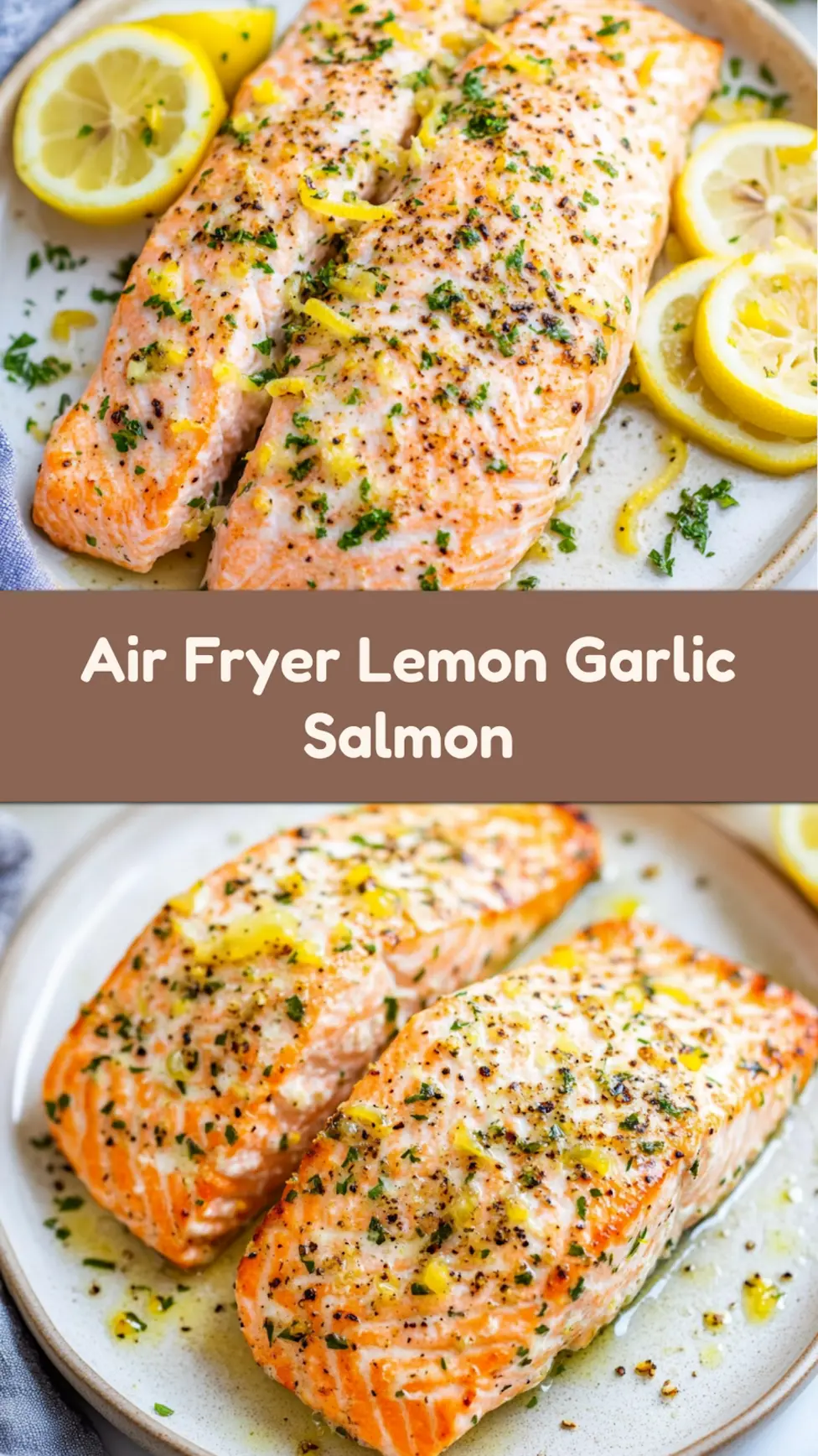 Air Fryer Salmon Lemon Garlic Comforting Easy Weeknight Recipe 7 Air Fryer Salmon Lemon Garlic recipe, served and ready to eat, easy homemade dinner