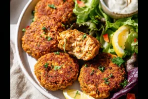 Air Fryer Salmon Patties Recipe That Makes Dinner Special Air Fryer Salmon Patties recipe, served and ready to eat, easy homemade dinner