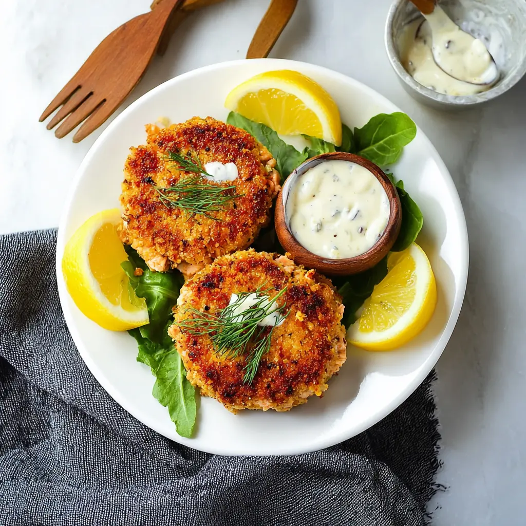 Air Fryer Salmon Patties Lemon Dill recipe, served and ready to eat, easy homemade dinner