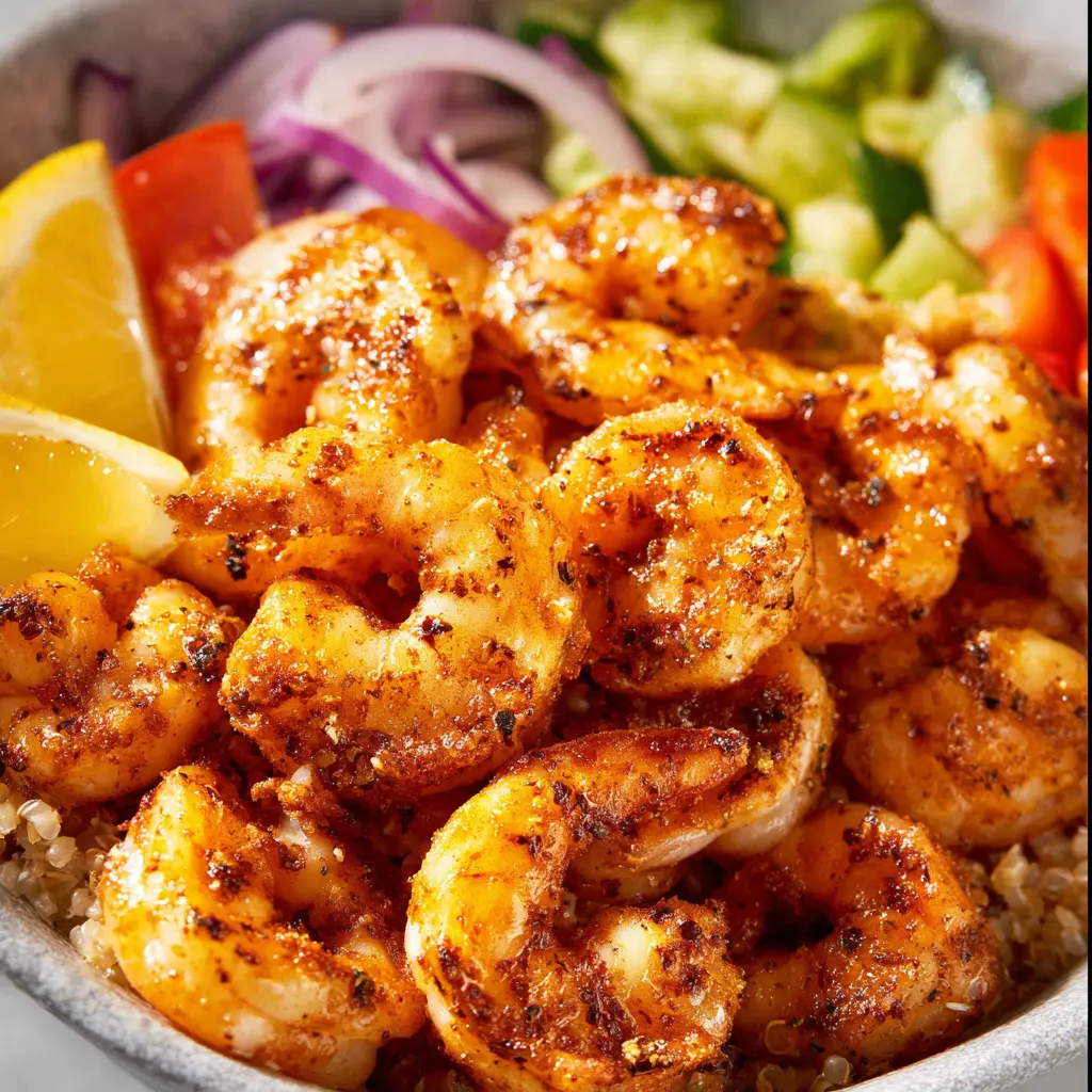Air Fryer Shrimp Bowl High Protein recipe, served and ready to eat, easy homemade dish