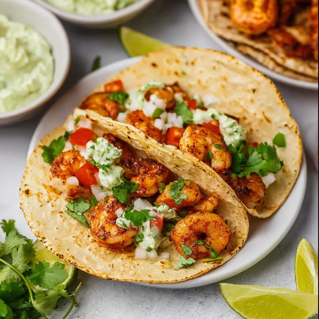 Air Fryer Shrimp Tacos with Cilantro Lime, served and ready to eat, easy homemade dish