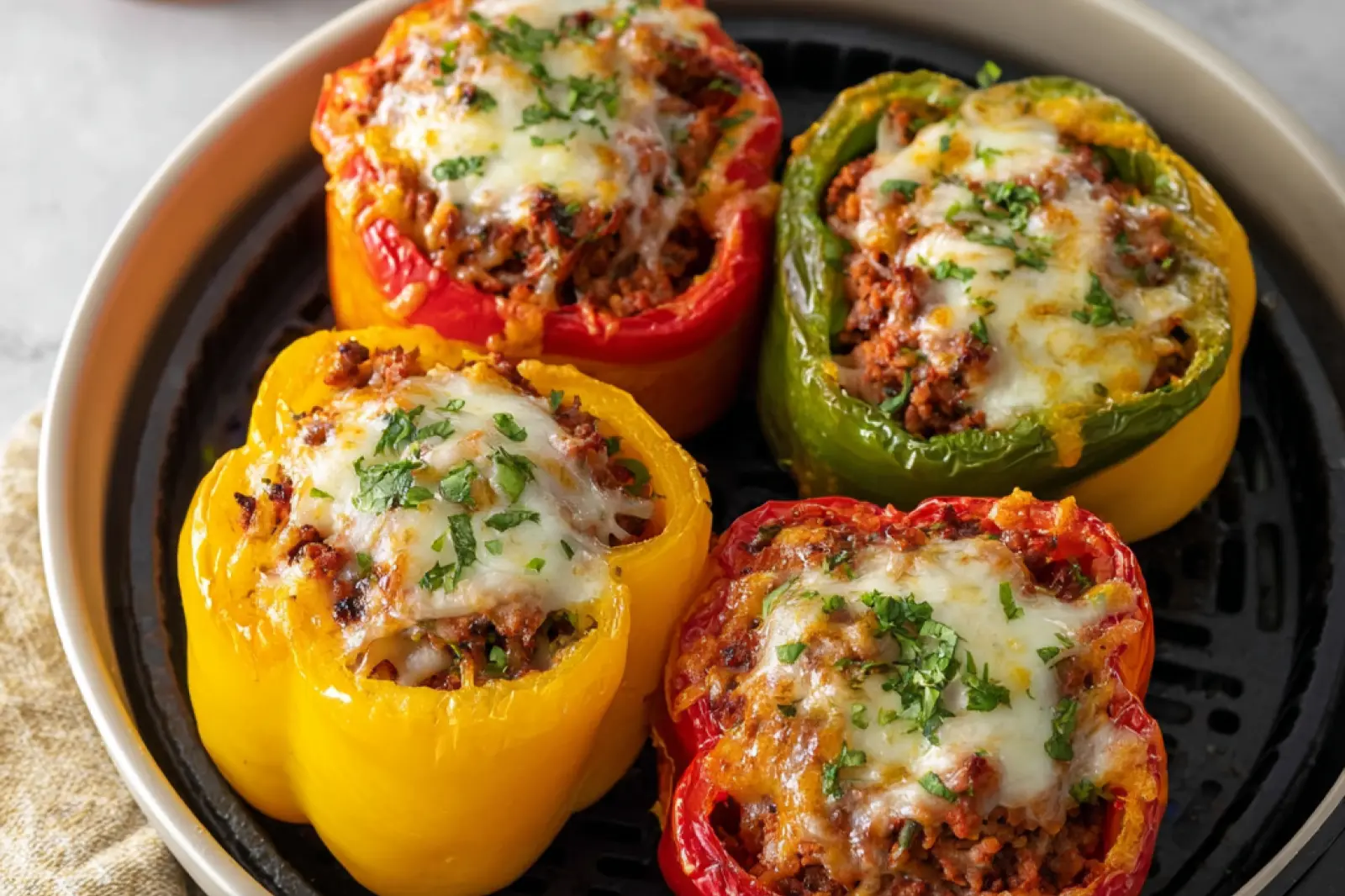 Air Fryer Stuffed Bell Peppers Ground Beef Satisfying Recipe