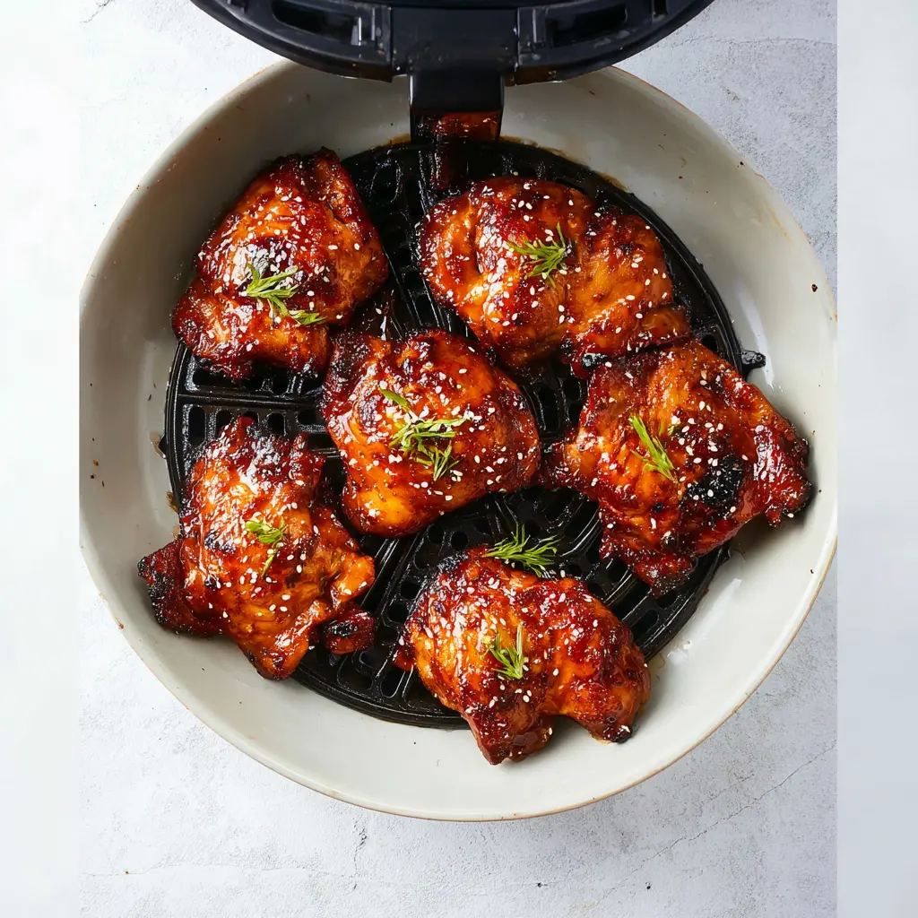 Air Fryer Teriyaki Chicken Thighs recipe, served and ready to eat, easy homemade dinner