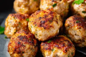 Air Fryer Turkey Meatballs recipe, served and ready to eat, easy homemade dinner