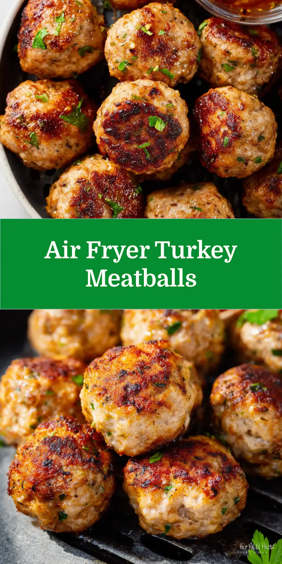 Air Fryer Turkey Meatballs recipe, served and ready to eat, easy homemade dinner