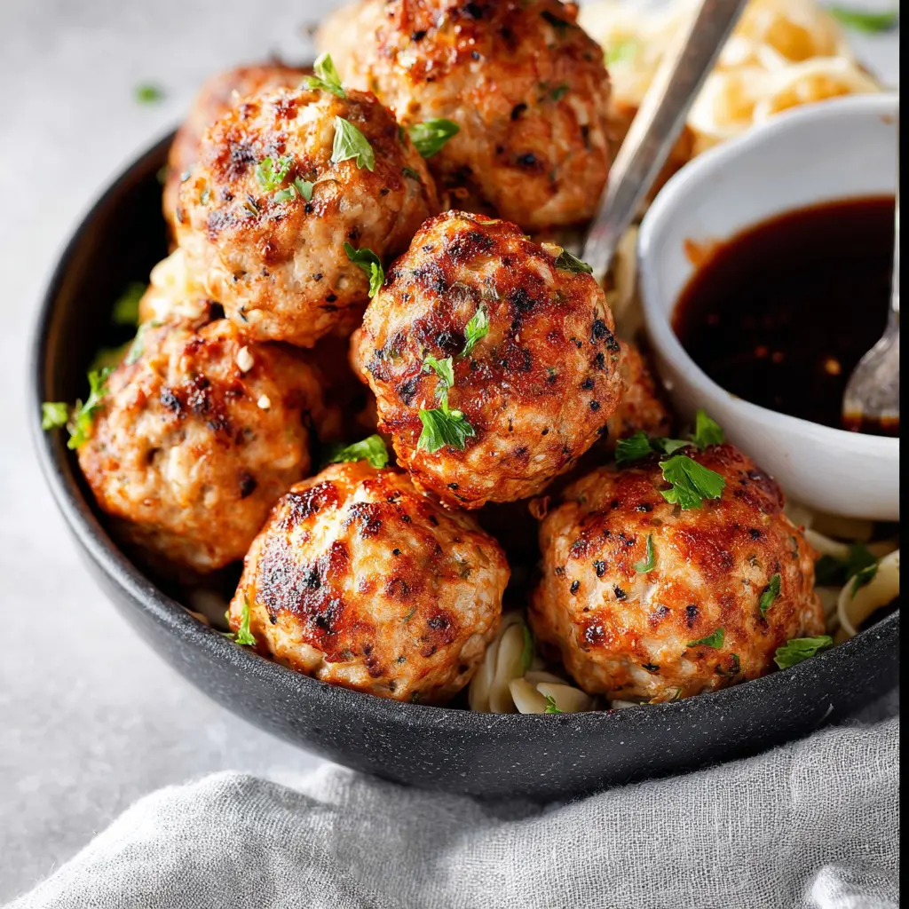 Air Fryer Turkey Meatballs High Protein recipe, served and ready to eat, easy homemade dinner