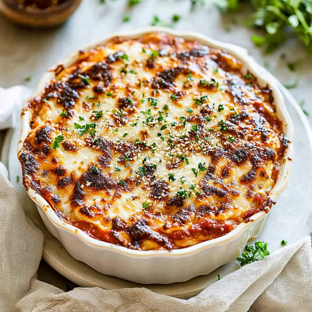 BAKED EGGPLANT PARMESAN recipe, served and ready to eat, easy homemade dinner