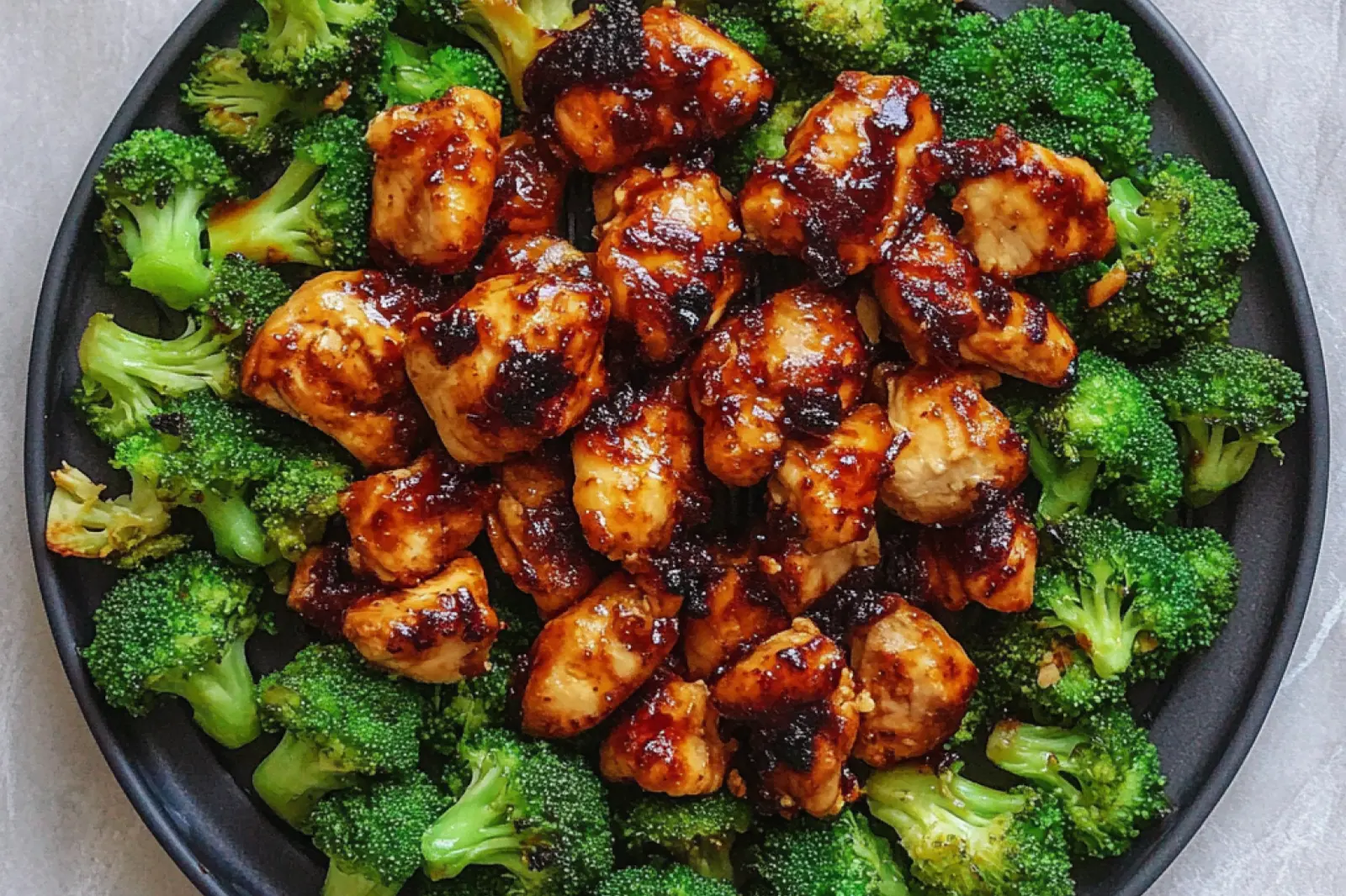 Chili Garlic Air Fryer Chicken Broccoli recipe, served and ready to eat, easy homemade dinner