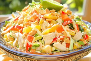 CHOPPED THAI CHICKEN SALAD PEANUT LIME recipe, served and ready to eat, easy homemade dinner