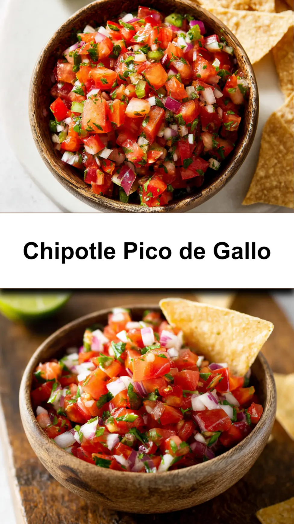 Copycat Chipotle pico de gallo recipe pin  fresh homemade salsa served and ready to eat