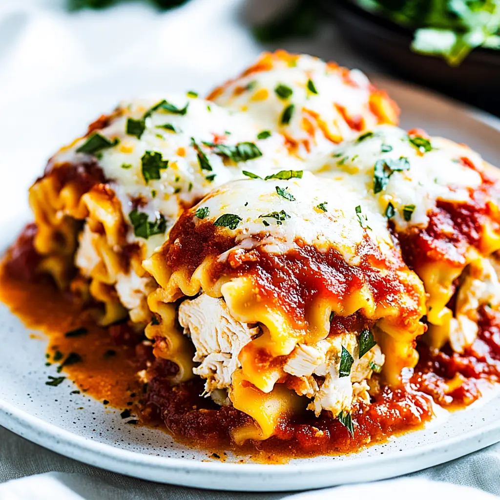 Cottage Cheese Chicken Lasagna Roll Ups recipe, served and ready to eat, easy homemade dinner