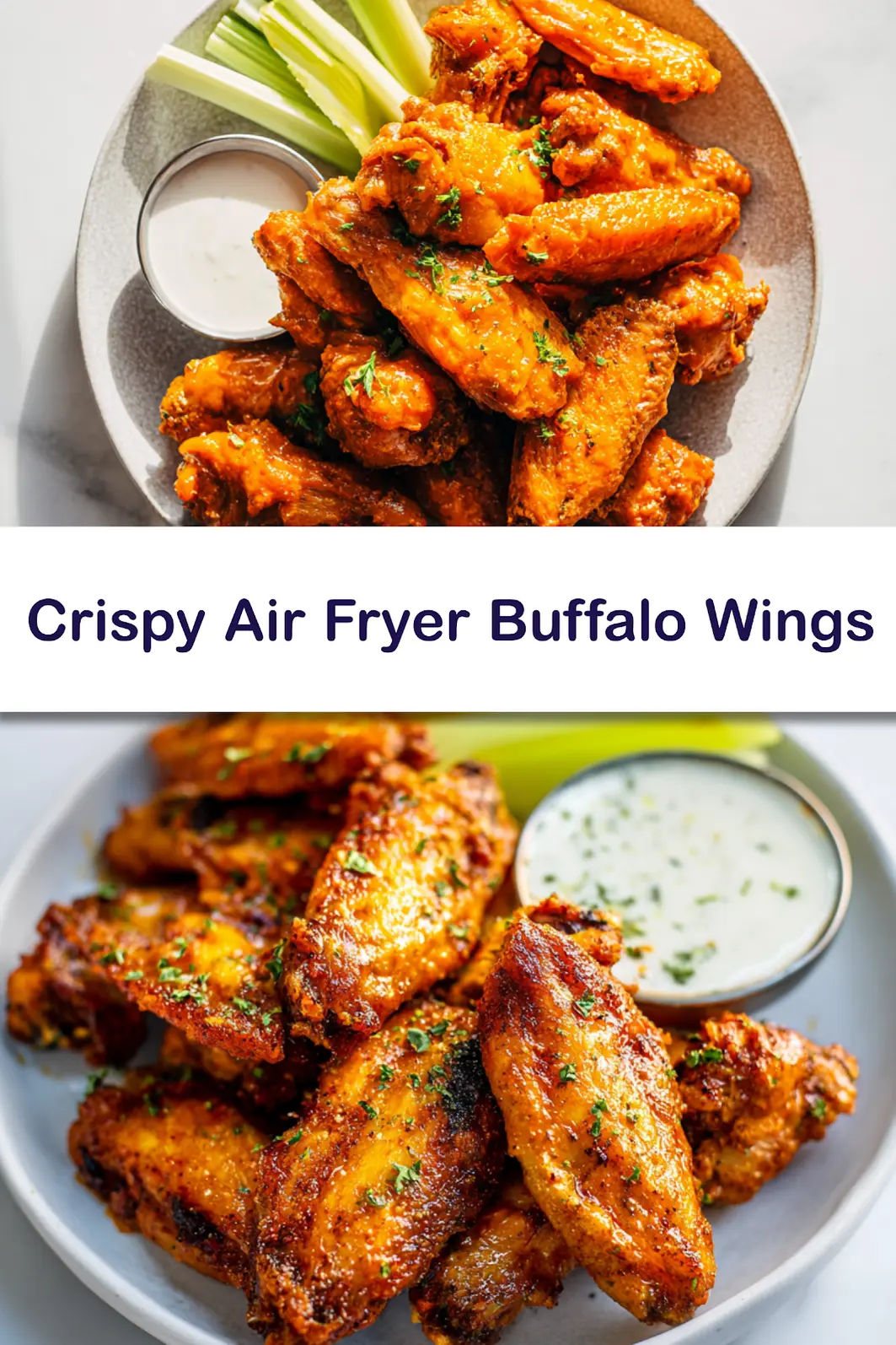 Crispy Air Fryer Buffalo Wings recipe, served and ready to eat, easy homemade dinner