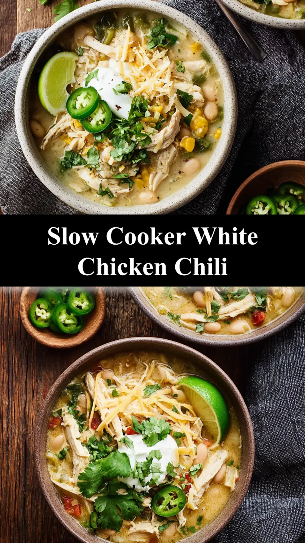 Crockpot White Chicken Chili High Protein recipe, served and ready to eat, easy homemade dinner
