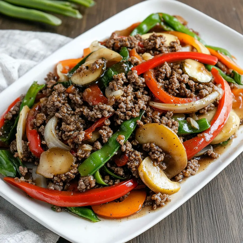 Ground Beef Stir Fry Vegetables Easy Comforting Simple Dinner 6 Ground Beef Stir Fry Vegetables recipe, served and ready to eat, easy homemade dinner