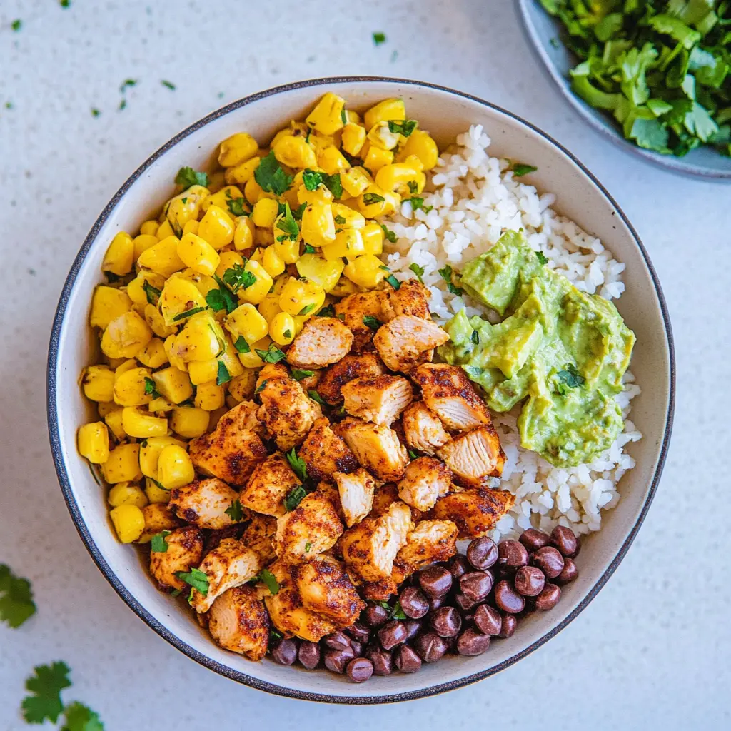 High Protein Chicken Bowl recipe, served and ready to eat, easy homemade dinner
