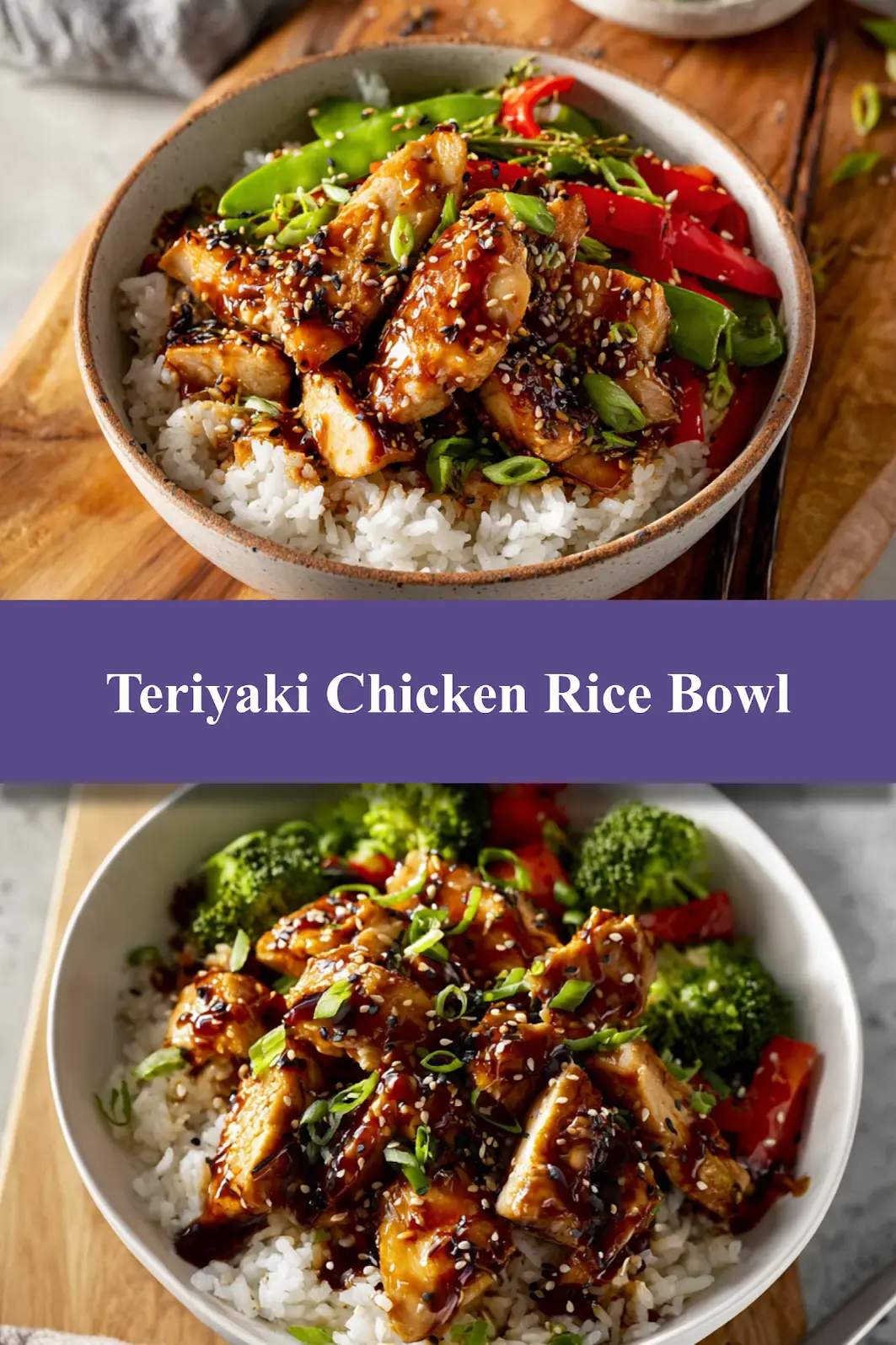 High Protein Chicken Rice Bowl Teriyaki recipe, served and ready to eat, easy homemade dish