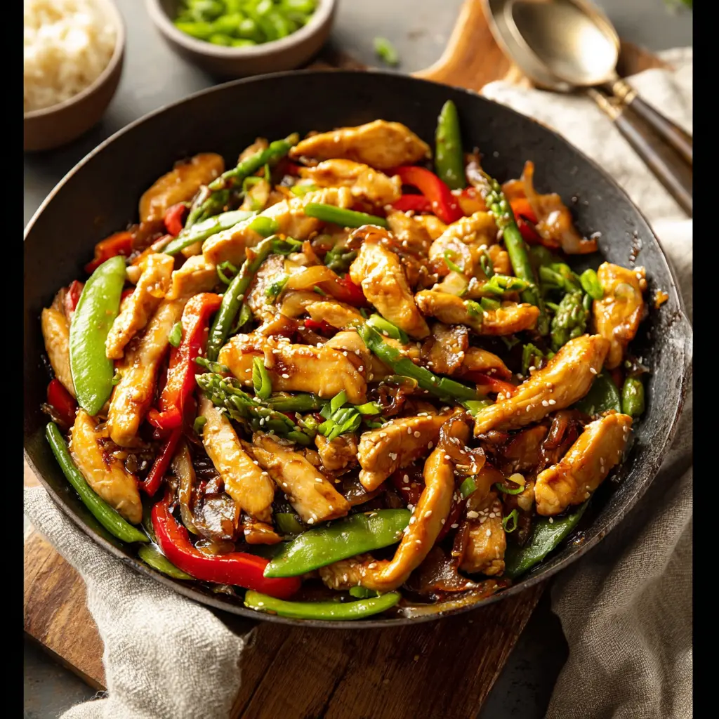 High Protein Chicken Stir Fry recipe, served and ready to eat, easy homemade dinner