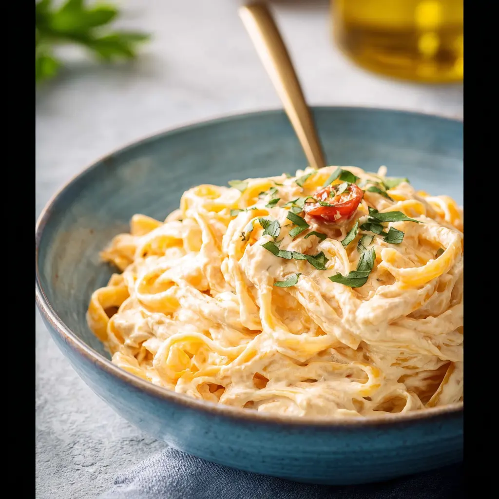 High Protein Cottage Cheese Pasta Sauce recipe, served and ready to eat, easy homemade dinner