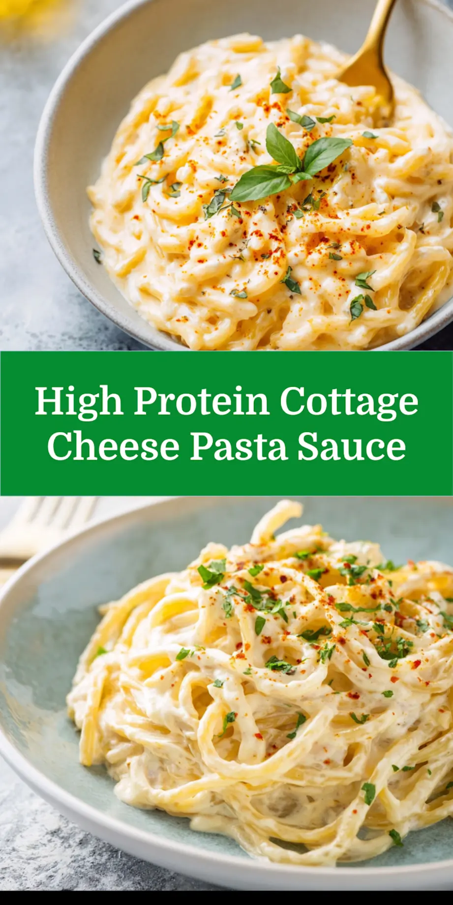 High Protein Cottage Cheese Pasta Sauce recipe, served and ready to eat, easy homemade dinner