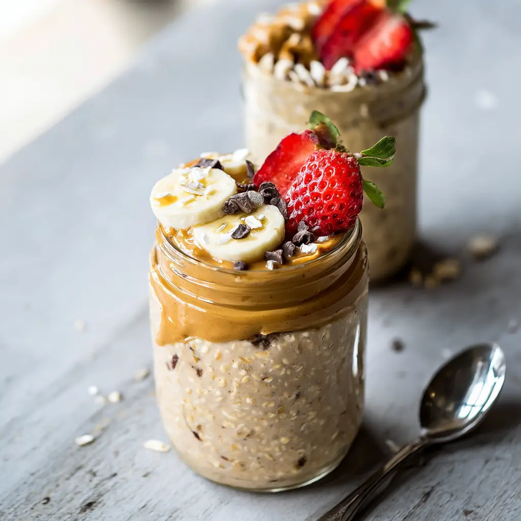 High Protein Overnight Oats Peanut Butter, served in a bowl, creamy and ready to eat
