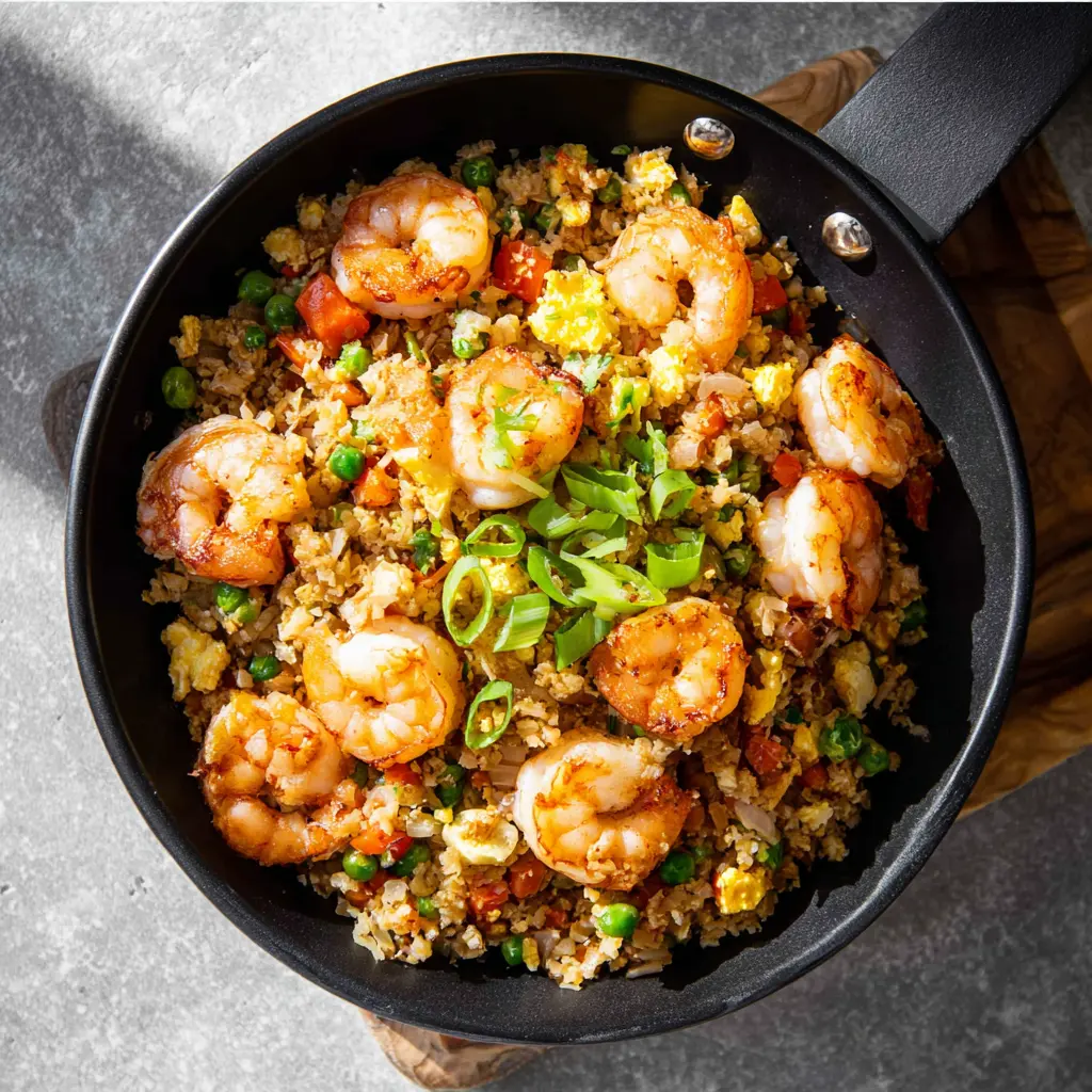 High Protein Shrimp Fried Rice Cauliflower Your Satisfying Way 6 High Protein Shrimp Fried Rice Cauliflower recipe, served and ready to eat, easy homemade dinner