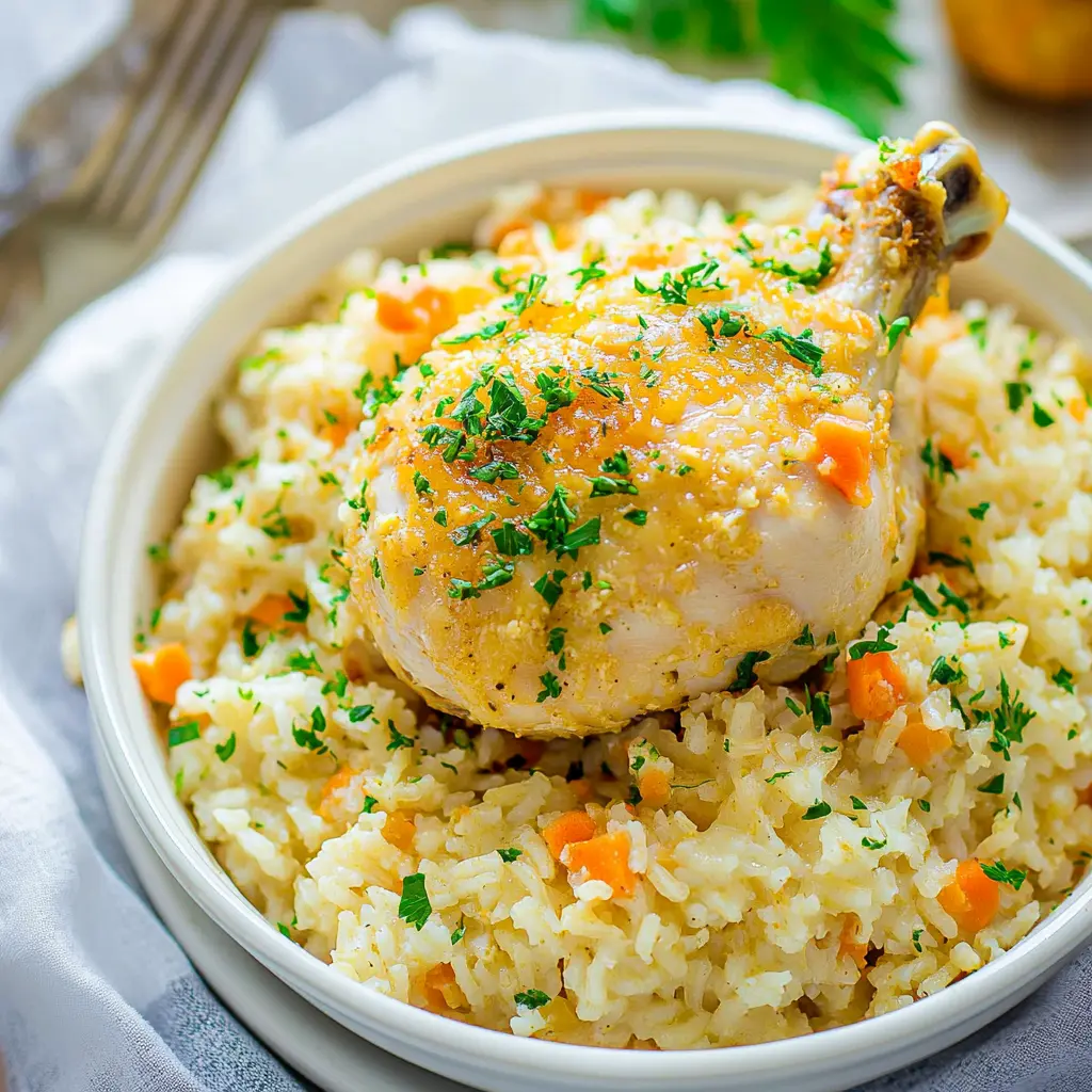 INSTANT POT CHICKEN AND RICE recipe, served and ready to eat, easy homemade dinner