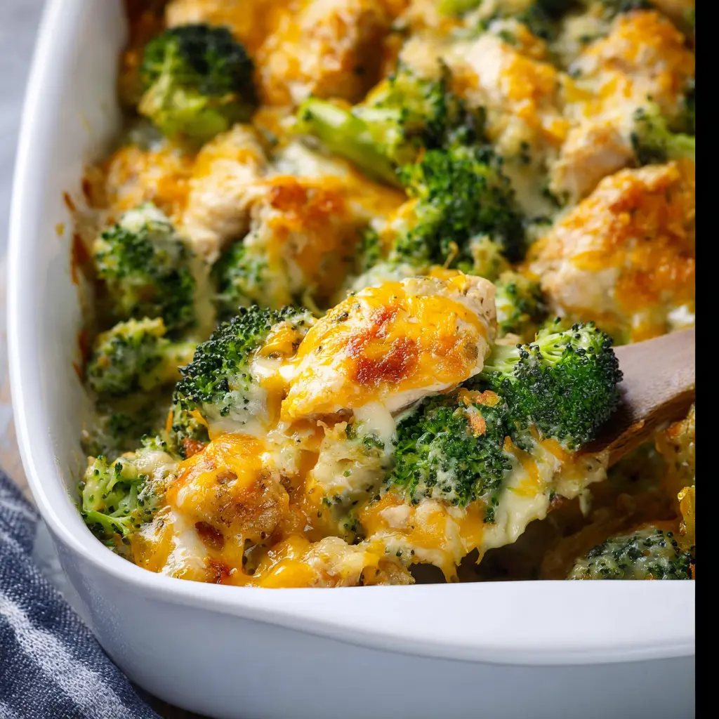 Keto Chicken Casserole Broccoli Cheese recipe, served and ready to eat, easy homemade dinner