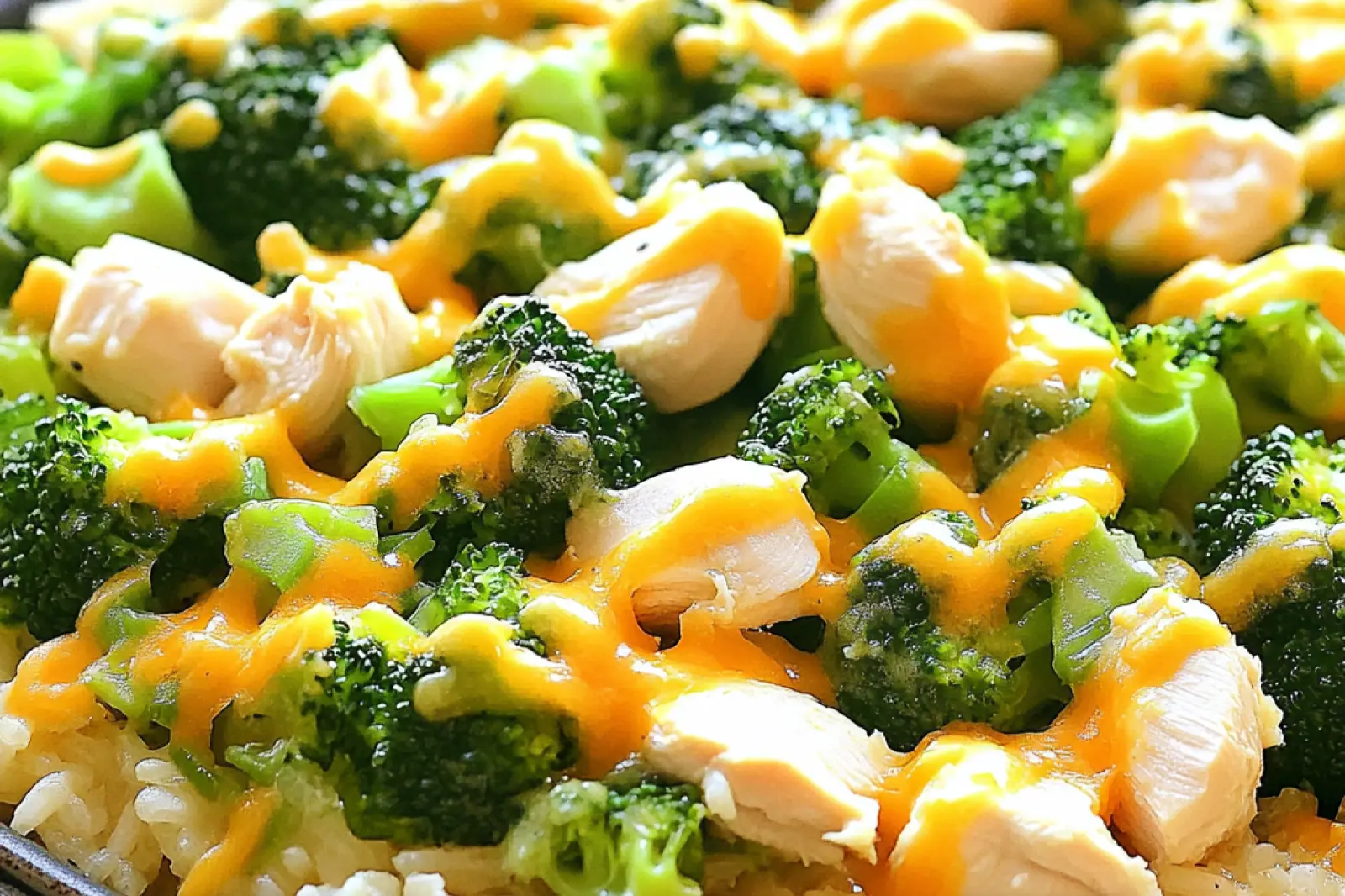 ONE PAN CHICKEN RICE BROCCOLI recipe, served and ready to eat, easy homemade dinner