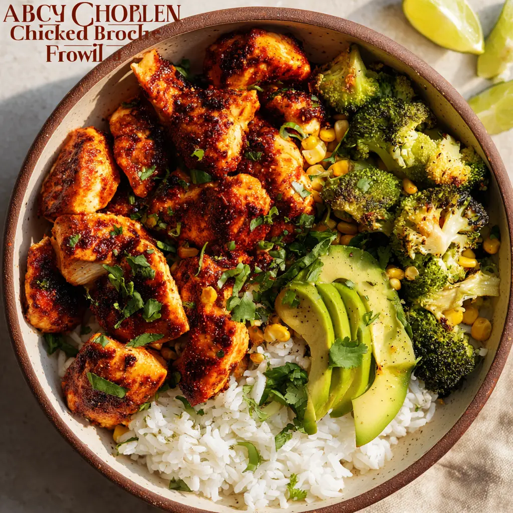 Spicy Air Fryer Chicken Bowl recipe, served and ready to eat, easy homemade dinner