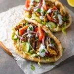 Air Fryer Chicken Gyros Pita recipe, served and ready to eat, easy homemade dish