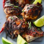 Air Fryer Jerk Chicken Thighs recipe, served and ready to eat, easy homemade dish
