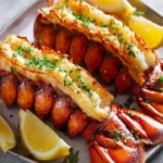 Air Fryer Lobster Tail Butter recipe, served and ready to eat, easy homemade dish