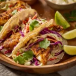 Air Fryer Mahi Mahi Tacos recipe, served and ready to eat, easy homemade dish