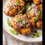 Air Fryer Miso Glazed Chicken Thighs recipe, served and ready to eat, easy homemade dish