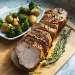 Air Fryer Pork Tenderloin Herb recipe, served and ready to eat, easy homemade dish