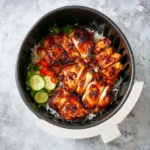 Air Fryer Teriyaki Chicken Bowl recipe, served and ready to eat, easy homemade dish