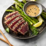 Air Fryer Tuna Steak Sesame recipe, served and ready to eat, easy homemade dish
