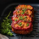 Air Fryer Turkey Meatloaf High Protein recipe, served and ready to eat, easy homemade dish