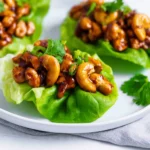 Cashew Chicken Lettuce Cups recipe, served and ready to eat, easy homemade dish