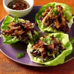 Char Siu Pork Lettuce Wraps recipe, served and ready to eat, easy homemade dish