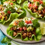 Ground Beef Taco Lettuce Cups recipe, served and ready to eat, easy homemade dish