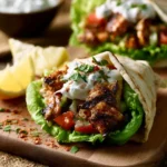 Gyro Chicken Lettuce Cups recipe, served and ready to eat, easy homemade dish