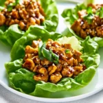 Hoisin Chicken Lettuce Cups recipe, served and ready to eat, easy homemade dish