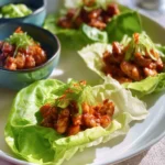 Korean Chicken Lettuce Cups recipe, served and ready to eat, easy homemade dish