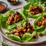 Kung Pao Chicken Lettuce Cups recipe, served and ready to eat, easy homemade dish