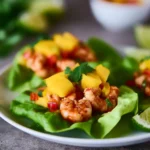 MANGO SHRIMP LETTUCE CUPS recipe, served and ready to eat, easy homemade dish
