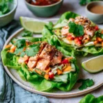 MISO SALMON LETTUCE WRAPS recipe, served and ready to eat, easy homemade dish