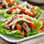 Philly Cheesesteak Lettuce Cups recipe, served and ready to eat, easy homemade dish