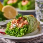 SALMON LETTUCE WRAPS KETO recipe, served and ready to eat, easy homemade dish
