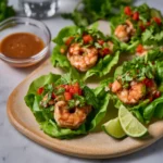 Soy Ginger Shrimp Lettuce Cups recipe, served and ready to eat, easy homemade dish